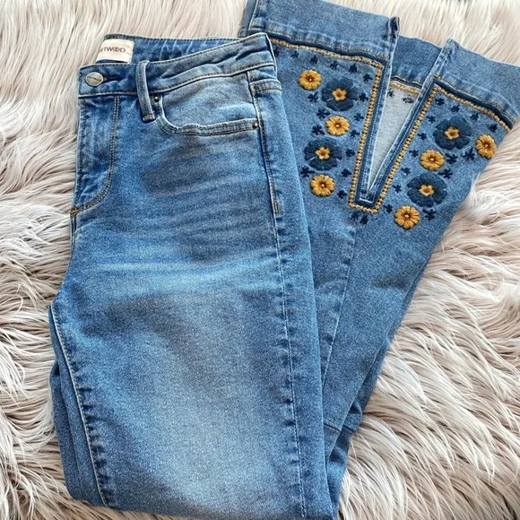 Driftwood x Free People Farrah Flare Slit Golden Gates Boho Embroidered Jeans 25 - Picture 12 of 13